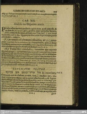 Cap. XII. Analysis seu Dispositio textus