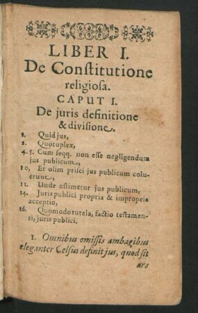 Caput I. De iuris defintione & divisione.