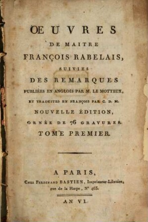 Oeuvres De Maitre François Rabelais. 1