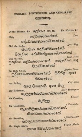 A vocabulary with usefule phrases, and familiar dialogues in the english, portuguese and cingalese languages