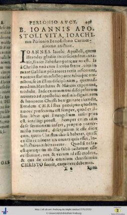 B. Ioannis Apostoli vita.