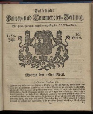 16. Stueck, Montag den 16ten April 1759