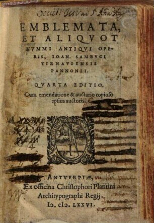 Emblemata, Et Aliqvot Nvmmi Antiqvi Operis, Ioan. Sambvci Tirnaviensis Pannonii