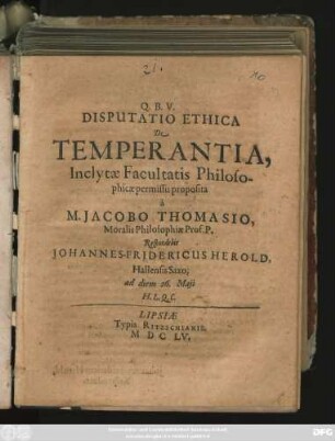 Disputatio Ethica De Temperantia