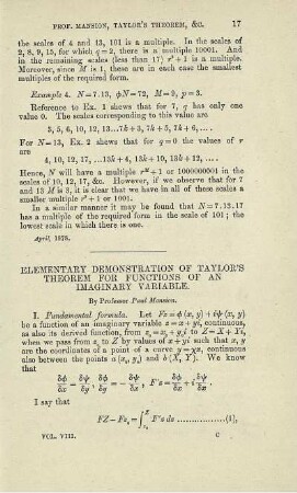 Elementary demonstration of Taylor's theorem for functions of an imaginary variable.
