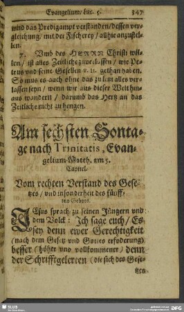 Am sechsten Sontage nach Trinitatis, Evangelium Matth. am 5. Capitel