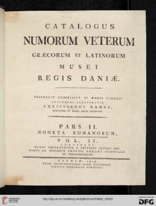 Band 2,2: Catalogus numorum veterum Graecorum et Latinorum Musei Regis Daniae: Moneta Romanorum