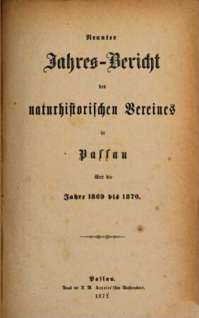 Jahresbericht des Naturhistorischen Vereins in Passau, 9. 1869/70
