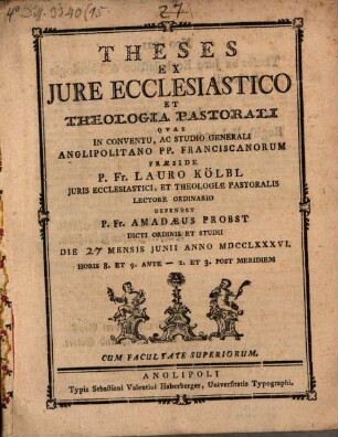 Theses ex iure ecclesiastico et theologia pastorali
