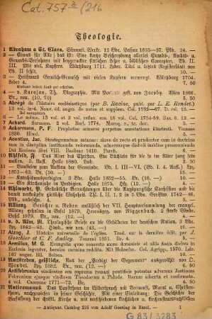 Antiquarischer Catalog von Adolf Geering in Basel, 216. [ca. 1890]