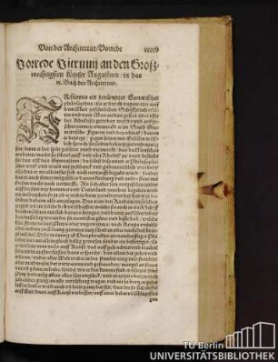 Vorrede Vitruuii an den Großmechtigsten Keyser Augustum / in das VI. Buch der Architectur.
