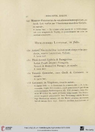 Humaniores Litterae, in folio