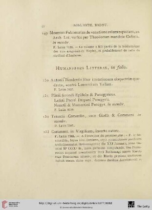 Humaniores Litterae, in folio