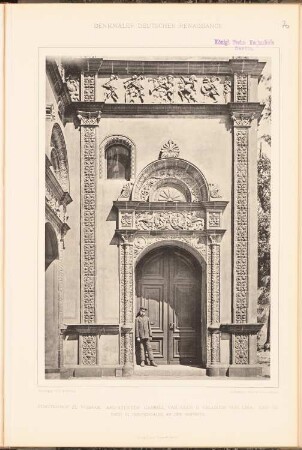 Fürstenhof, Wismar: Ansicht Portal Hofseite (aus: Denkmäler Deutscher Renaissance, hrsg. v. K.E.O. Fritsch, 4.Bd., 1891)