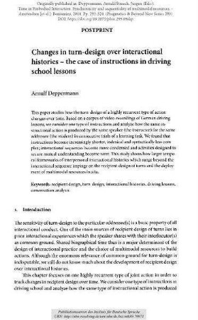 Changes in turn-design over interactional histories - the case of instructions in driving school lessons