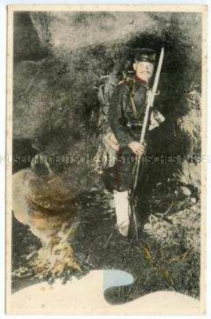 Japanischer Soldat mit aufgepflanztem Bajonett