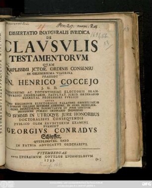 Dissertatio Inavgvralis Ivridica De Clavsvlis Testamentorvm