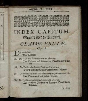 Index Capitum. Register über die Capittel