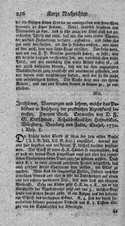 Irrthümer, Warnungen und Lehren, welche das Publikum in Ansehung der praktischen Arzneykunst betreffen. Buch 2.