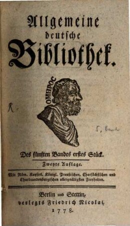 Allgemeine deutsche Bibliothek. 5. 1778