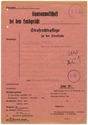 Angeklagter: Grossholz, Friedrich (Arbeiter); Memprechtshofen *16.03.1886 in Memprechtshofen; + ? Delikt: Vergehen gegen das Heimtückegesetz Tatort: Memprechtshofen Tatzeit: September 1943