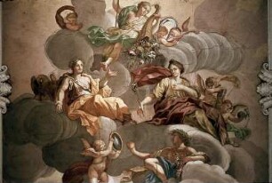Hera, Athene, Aphrodite und Merkur mit dem goldenen Apfel der Eris