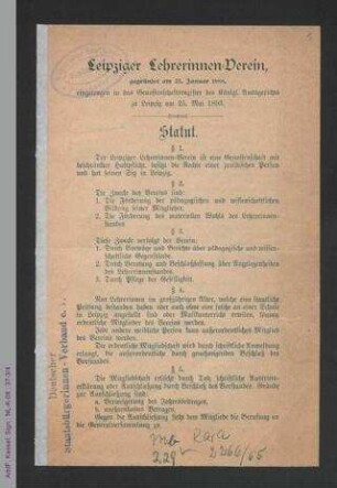 Statut Leipziger Lehrerinnenverein
