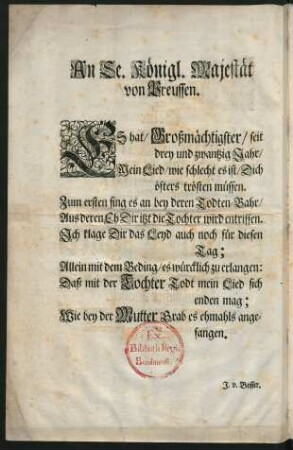 An Se. Königl. Majestät von Preussen