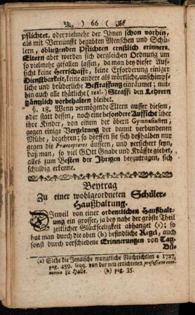 Beytrag Zu einer wohlgeordneten Schüler-Haußhaltung.