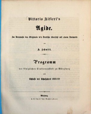 Programm der Königlichen Studienanstalt Würzburg : für das Studienjahr .... 1868/69