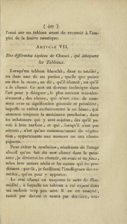 Article VII. Des différentes espéces de Chanci, qui attaqunt les Tableaux.