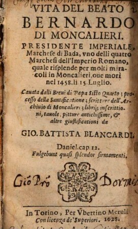 Vita del beato Bernardo di Moncalieri