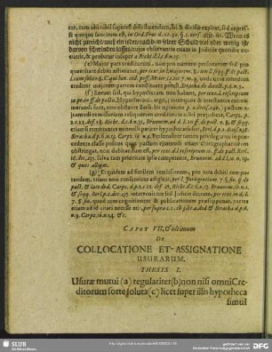 Caput VII. & ultimum. De Collocatione Et Assignatione Usurarum