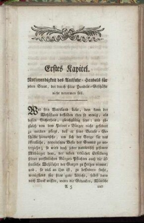 Erstes Kapitel. Nothwendigkeit des Ausfuhr-Handels für jeden Staat, ...