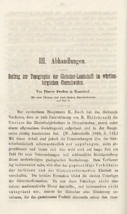 Beiträge zur Topographie der Gletscherlandschaft im württembergischen Oberschwaben