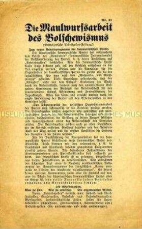 Flugschrift mit dem Nachdruck eines antikommunistischen Artikels der "Schweizerischen Arbeitgeber-Zeitung"
