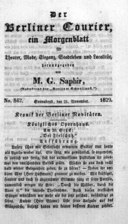 No. 842, Sonnabend, den 21. November 1829