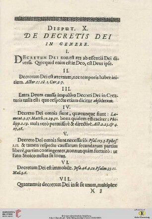 Disput. X: De Decretis Dei in genere