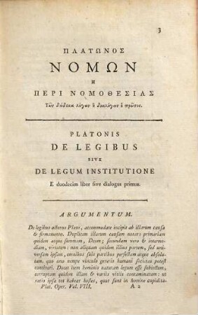 Platōn : Graece Ad Editionem Henrici Stephani Accurate Expressa, Volumen Octavum
