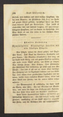 Fuenfte Ordnung. Hymenoptera. Bienenartige Insekten mit vier [...]