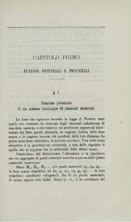 Capitolo Primo. Funzioni Potenziali e Potenziali.