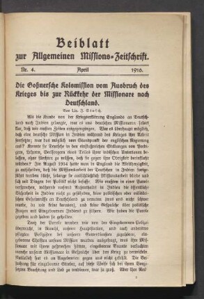 Beiblatt Nr. 4. April 1916