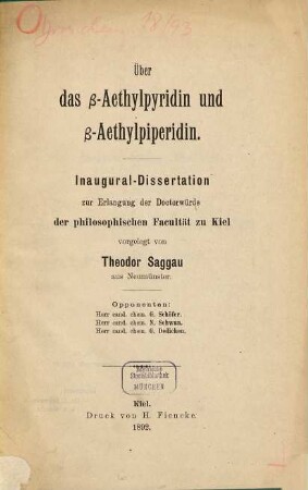 Über das beta-Aethylpyridin und beta-Aethylpiperidin