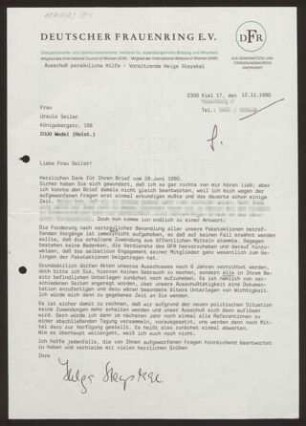Brief von Helga Steyskal an Ursula Seiler