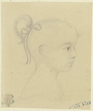 Porträt eines kleinen Mädchens mit Pferdeschwanzfrisur, Profil nach rechts