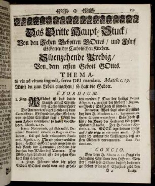 Das Dritte Haupt- Stuck/ Von den Zehen Gebotten Gottes/ und Fünf Gebotten der Catholischen Kirchen.