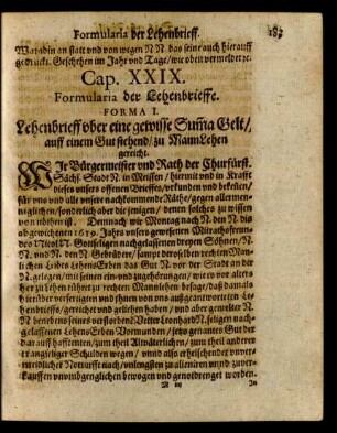 Cap. XXIX. Formularia der Lehenbrieffe.