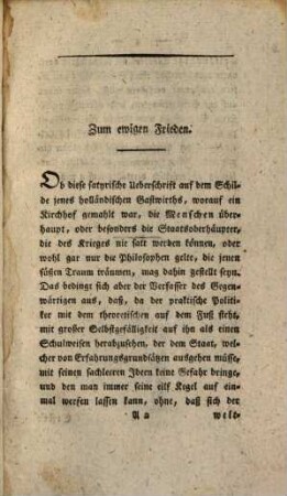 Zum ewigen Frieden : Ein philosophischer Entwurf