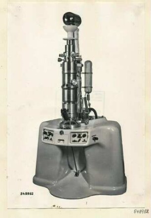 Elektronenmikroskop HF 2748, Seitenansicht, geöffnet; Foto 1954