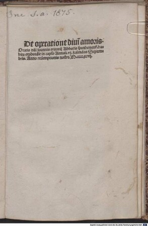 De operatione divini amoris : Erfurt 27.8.1497